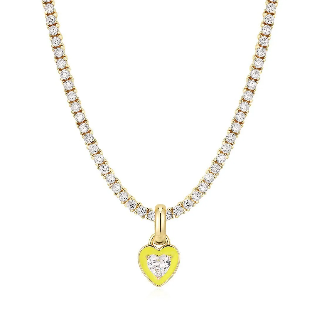 Y2K Sweet Enamel Heart Pendant Necklace for Women Luxury Stainless Steel Colorful Rhinestone Chain Choker Summer Jewelry Gift