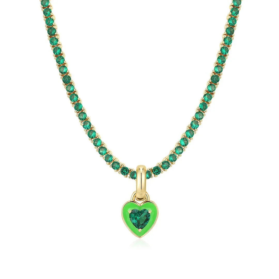 Y2K Sweet Enamel Heart Pendant Necklace for Women Luxury Stainless Steel Colorful Rhinestone Chain Choker Summer Jewelry Gift