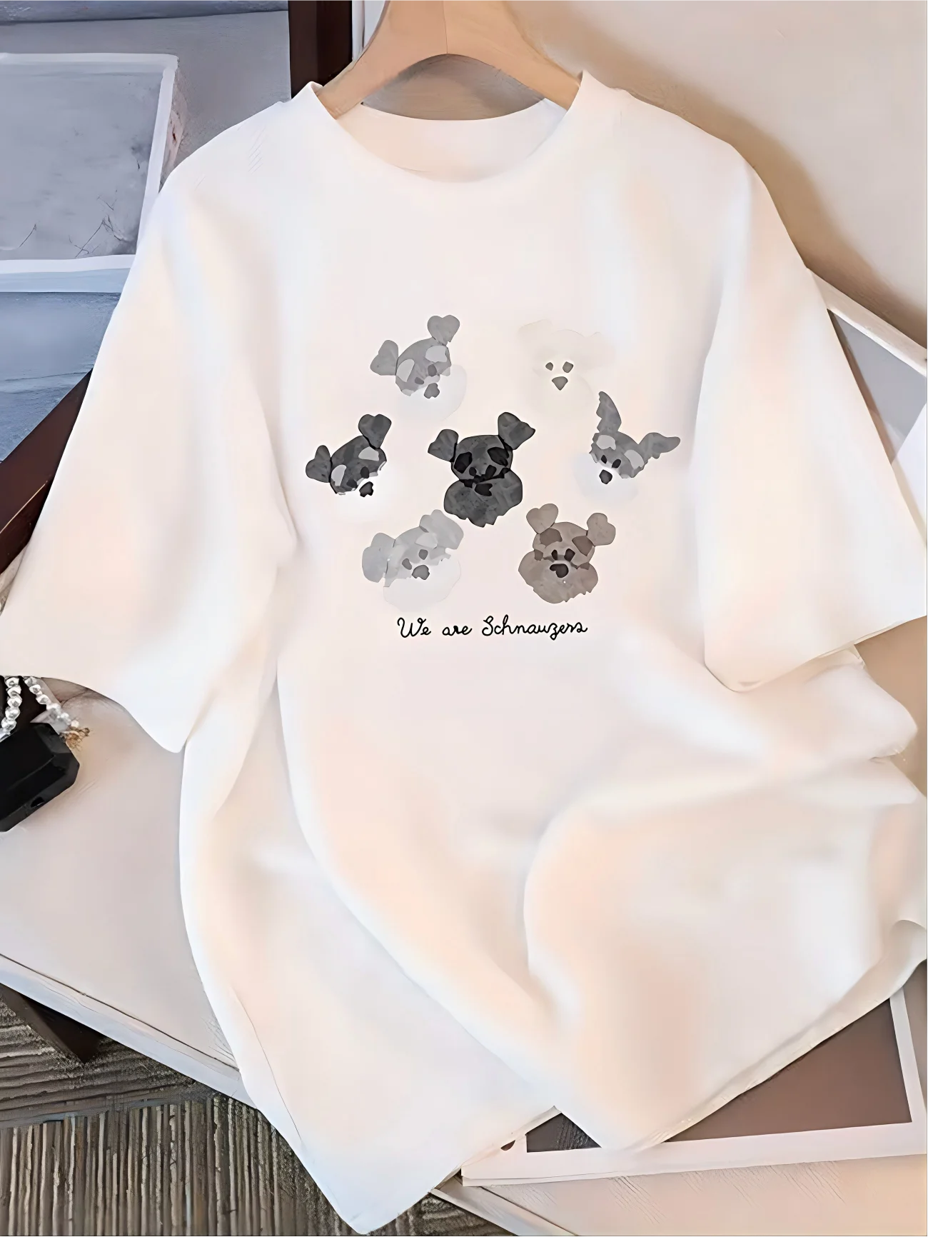 Vintage Dog Printed T-Shirt Women Casual Short Sleeve Top Schnauzer Graphic Tee Summer Loose Fit Streetwear Unisex T-Shirt