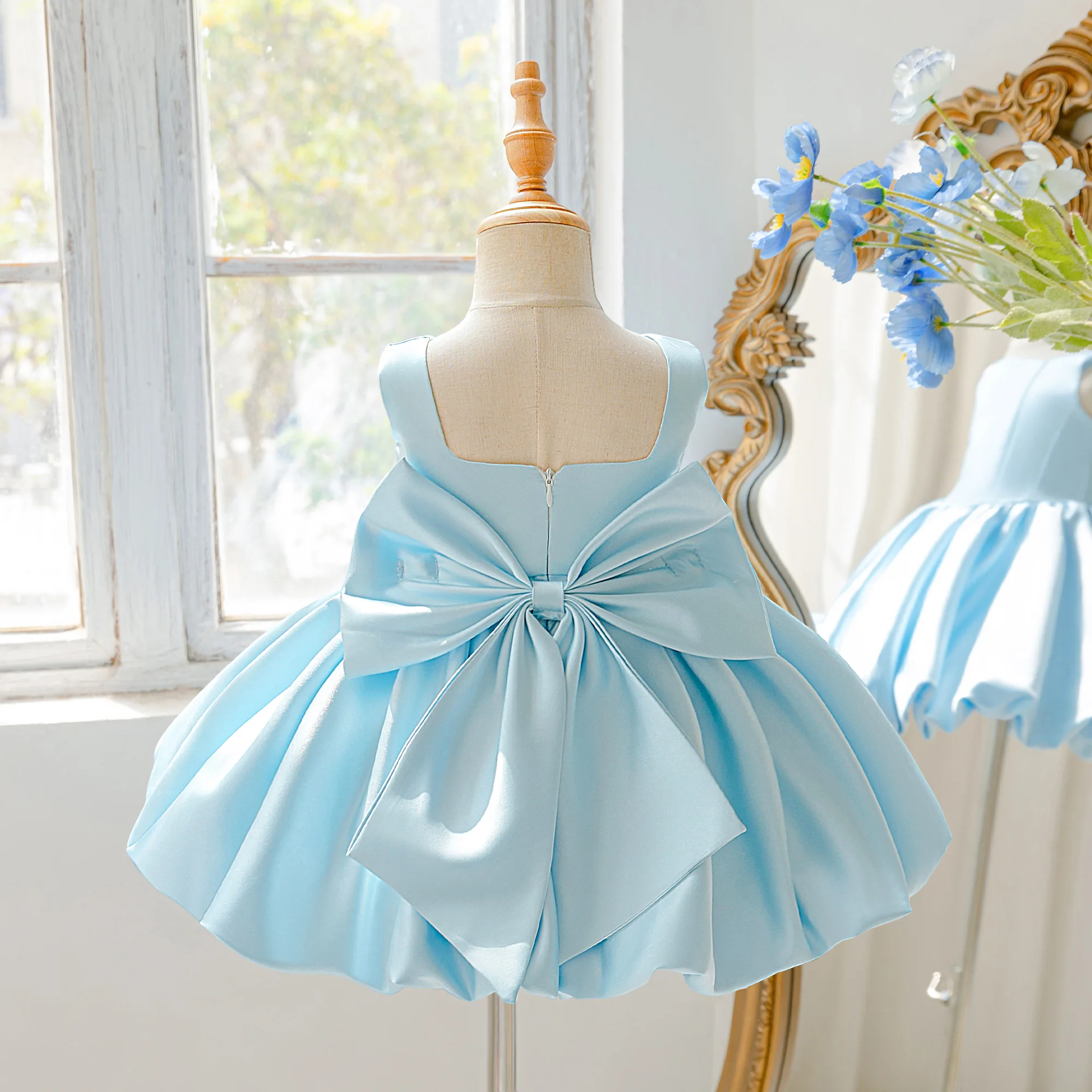 Toddler Flower Bud Party Baptism Baby Girls Dress Elegant 1st Birthday Wedding Princess Prom Dress Girl Bridesmaid Evening Gown