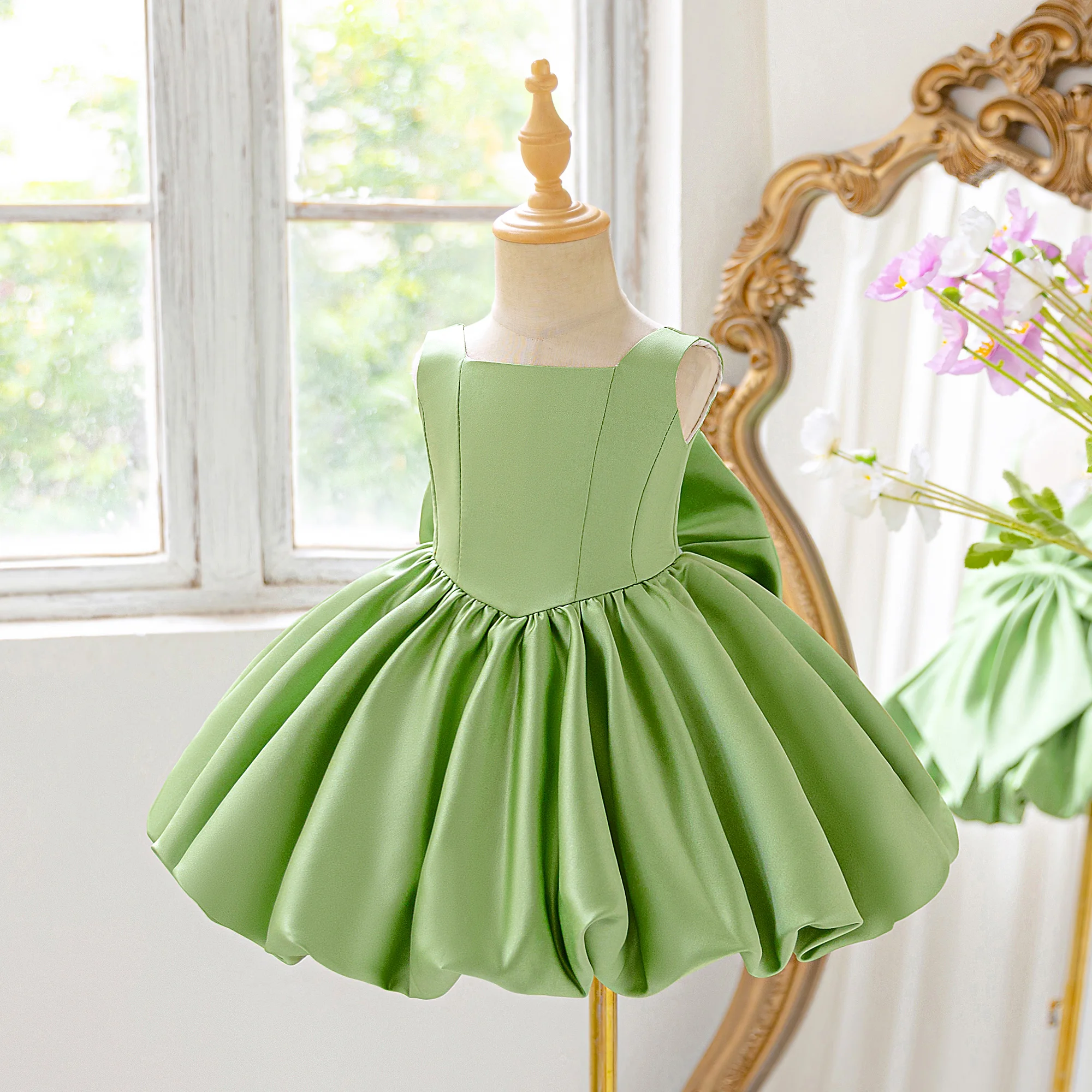 Toddler Flower Bud Party Baptism Baby Girls Dress Elegant 1st Birthday Wedding Princess Prom Dress Girl Bridesmaid Evening Gown