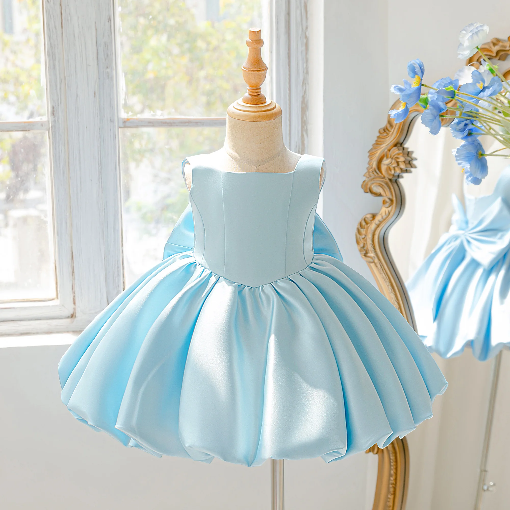 Toddler Flower Bud Party Baptism Baby Girls Dress Elegant 1st Birthday Wedding Princess Prom Dress Girl Bridesmaid Evening Gown