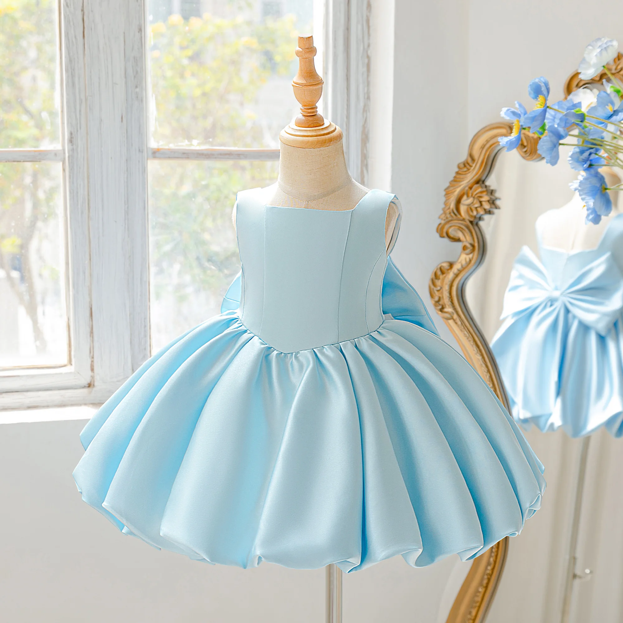 Toddler Flower Bud Party Baptism Baby Girls Dress Elegant 1st Birthday Wedding Princess Prom Dress Girl Bridesmaid Evening Gown