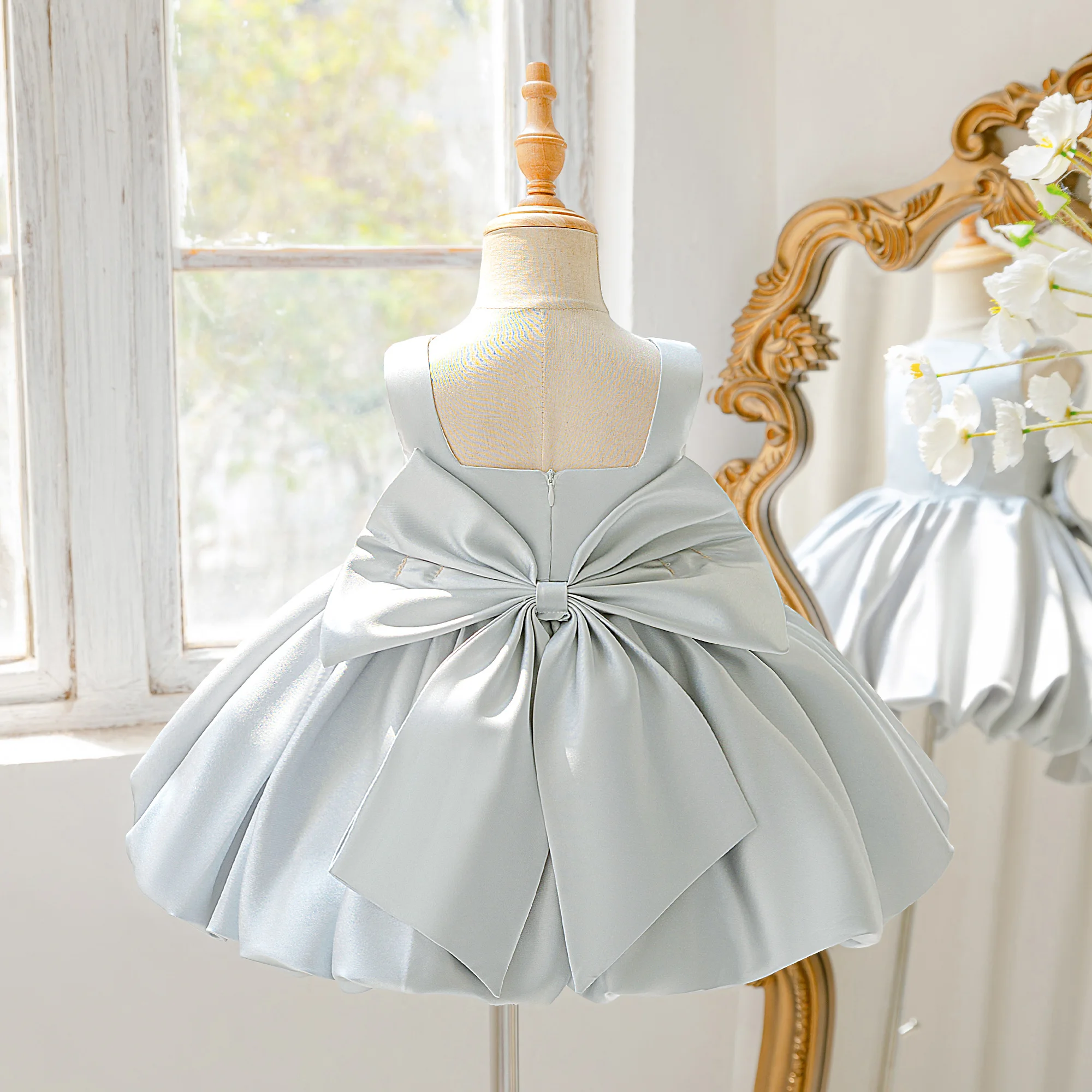 Toddler Flower Bud Party Baptism Baby Girls Dress Elegant 1st Birthday Wedding Princess Prom Dress Girl Bridesmaid Evening Gown