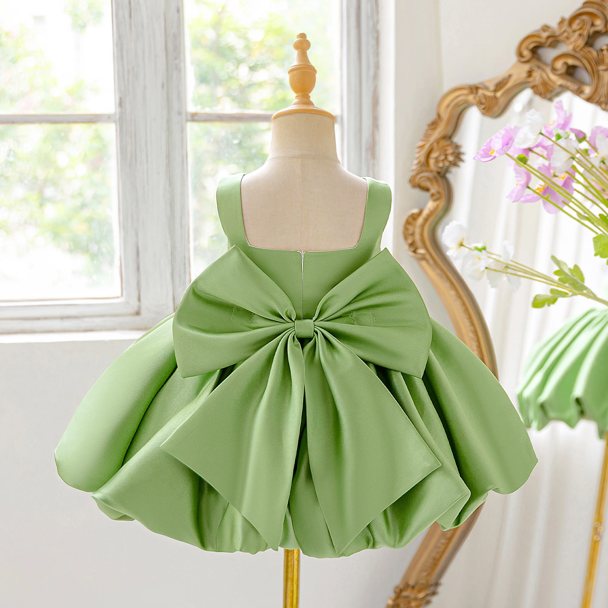 Toddler Flower Bud Party Baptism Baby Girls Dress Elegant 1st Birthday Wedding Princess Prom Dress Girl Bridesmaid Evening Gown