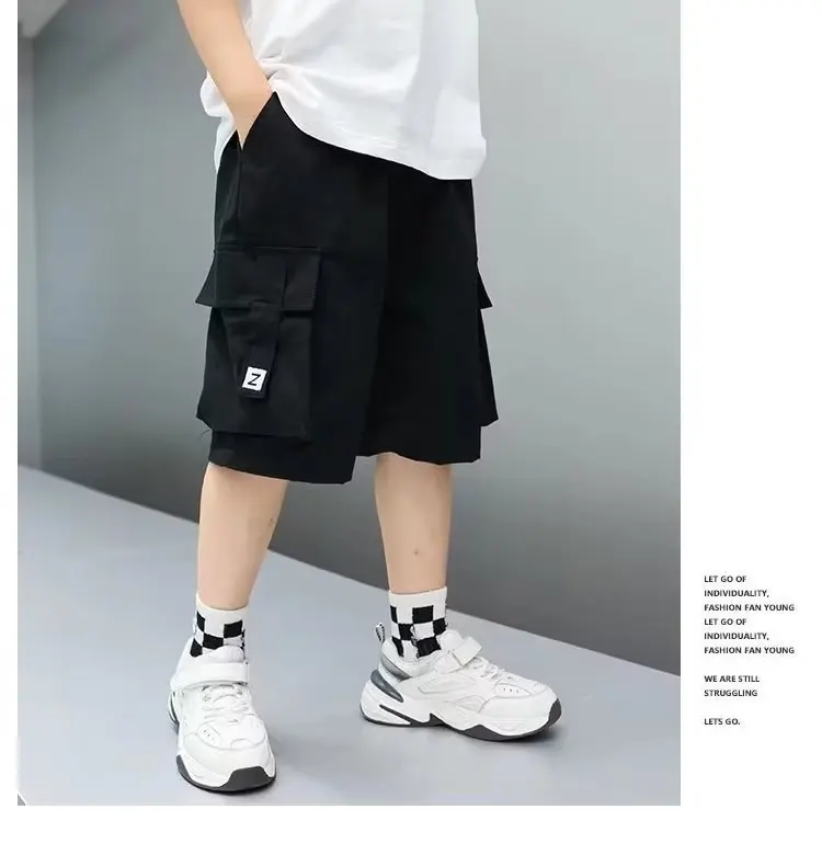 Boys Cargo Shorts Summer Short Sport Cotton Sweatpants Boys Knee Length Pants Size Hot Pants Kids Clothes 6 8 10 12 13 14 Year