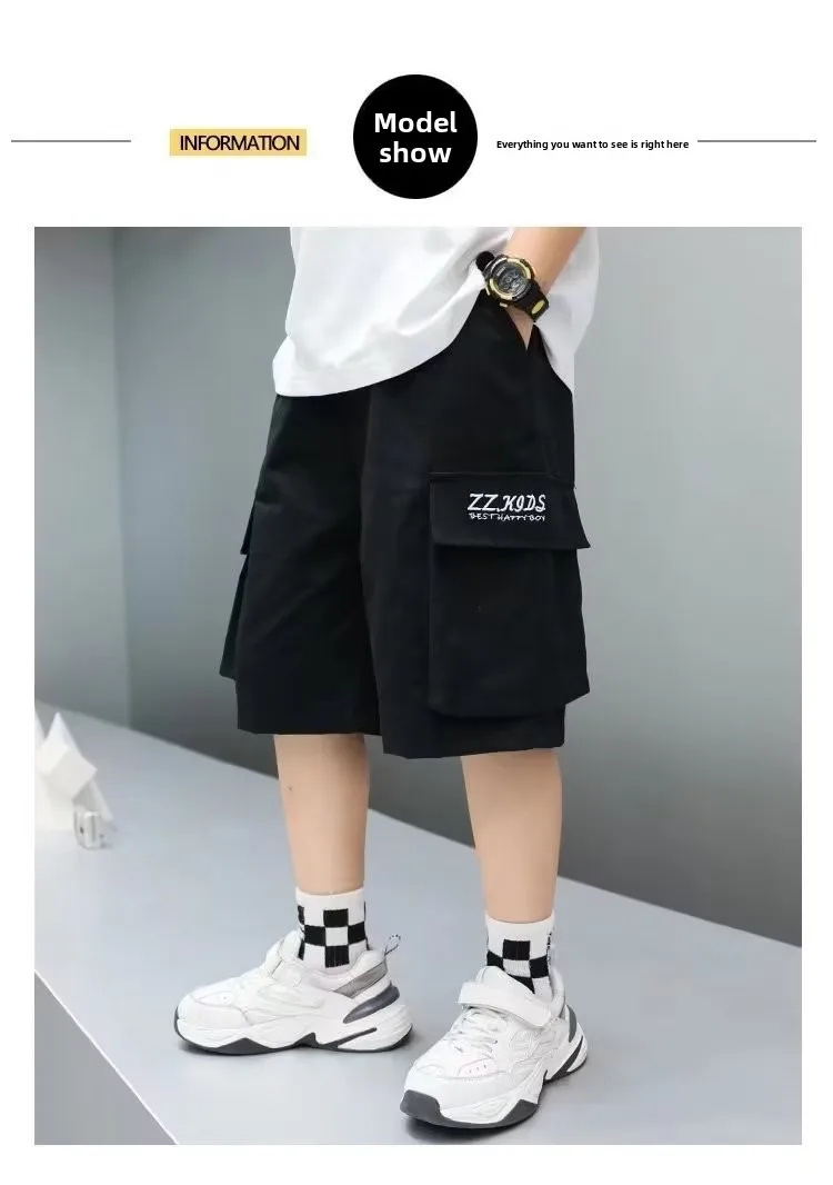 Boys Cargo Shorts Summer Short Sport Cotton Sweatpants Boys Knee Length Pants Size Hot Pants Kids Clothes 6 8 10 12 13 14 Year