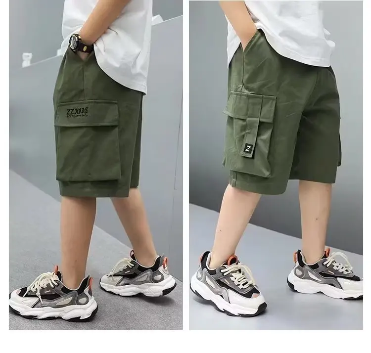 Boys Cargo Shorts Summer Short Sport Cotton Sweatpants Boys Knee Length Pants Size Hot Pants Kids Clothes 6 8 10 12 13 14 Year
