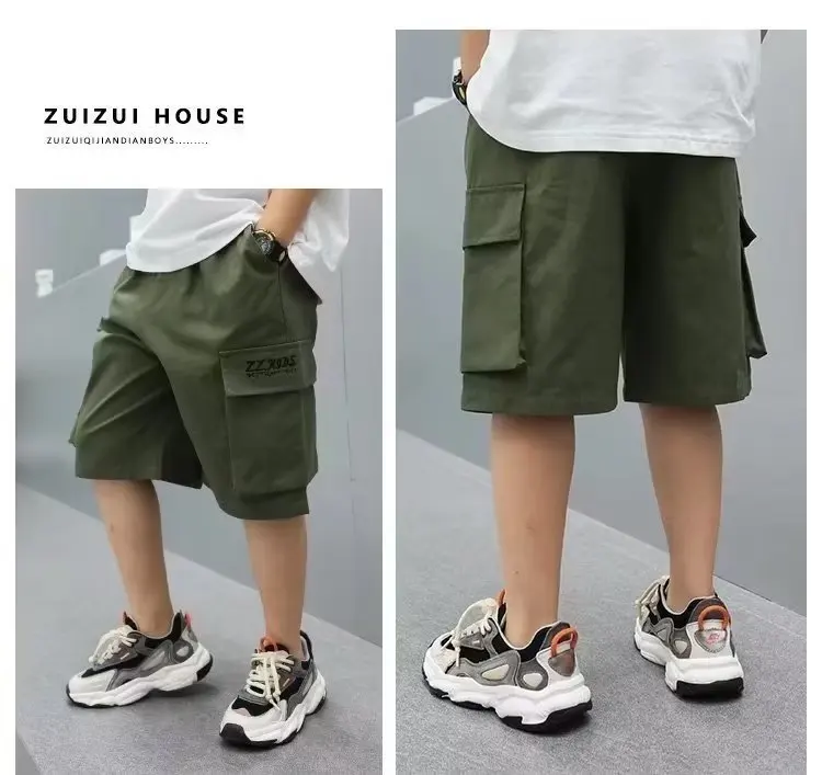 Boys Cargo Shorts Summer Short Sport Cotton Sweatpants Boys Knee Length Pants Size Hot Pants Kids Clothes 6 8 10 12 13 14 Year
