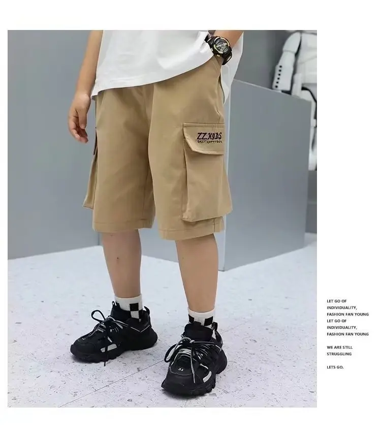 Boys Cargo Shorts Summer Short Sport Cotton Sweatpants Boys Knee Length Pants Size Hot Pants Kids Clothes 6 8 10 12 13 14 Year