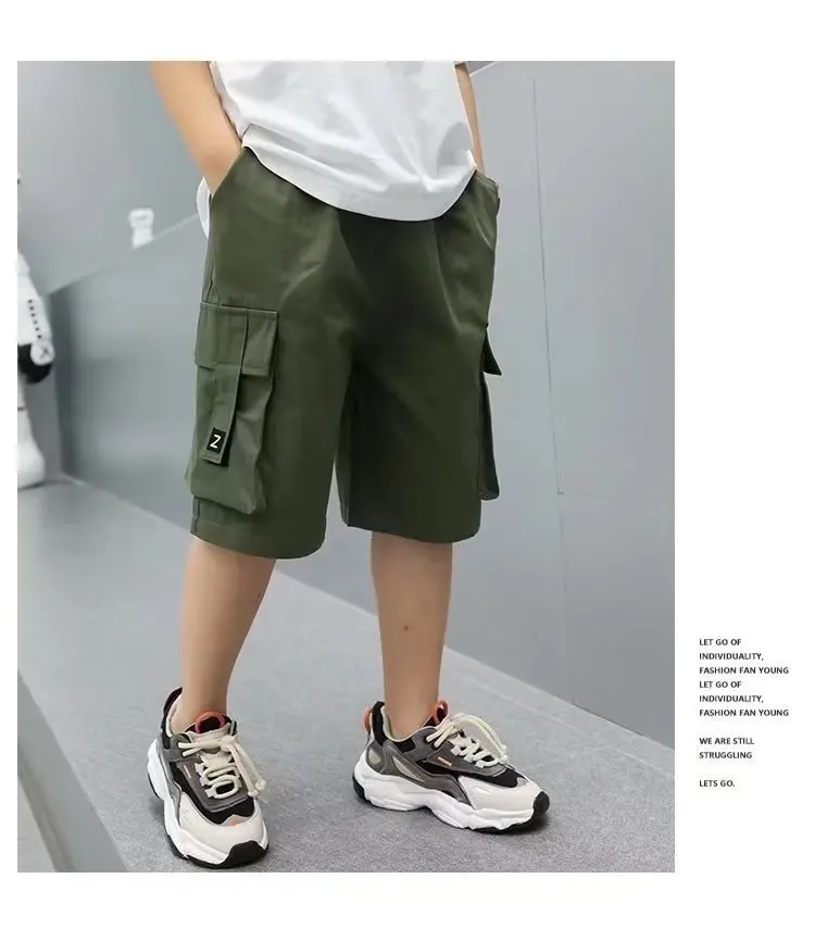 Boys Cargo Shorts Summer Short Sport Cotton Sweatpants Boys Knee Length Pants Size Hot Pants Kids Clothes 6 8 10 12 13 14 Year