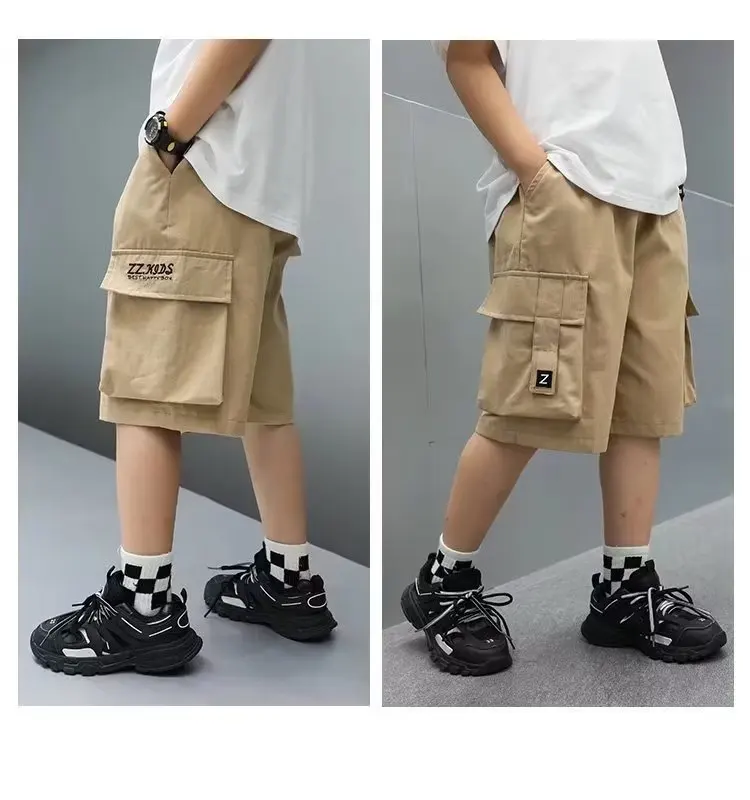 Boys Cargo Shorts Summer Short Sport Cotton Sweatpants Boys Knee Length Pants Size Hot Pants Kids Clothes 6 8 10 12 13 14 Year