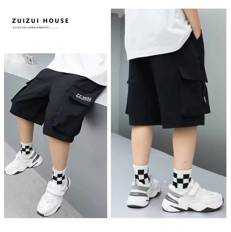 Boys Cargo Shorts Summer Short Sport Cotton Sweatpants Boys Knee Length Pants Size Hot Pants Kids Clothes 6 8 10 12 13 14 Year