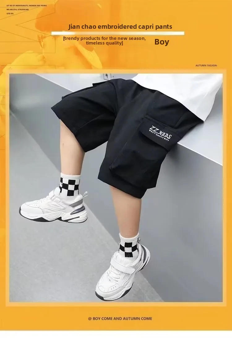 Boys Cargo Shorts Summer Short Sport Cotton Sweatpants Boys Knee Length Pants Size Hot Pants Kids Clothes 6 8 10 12 13 14 Year