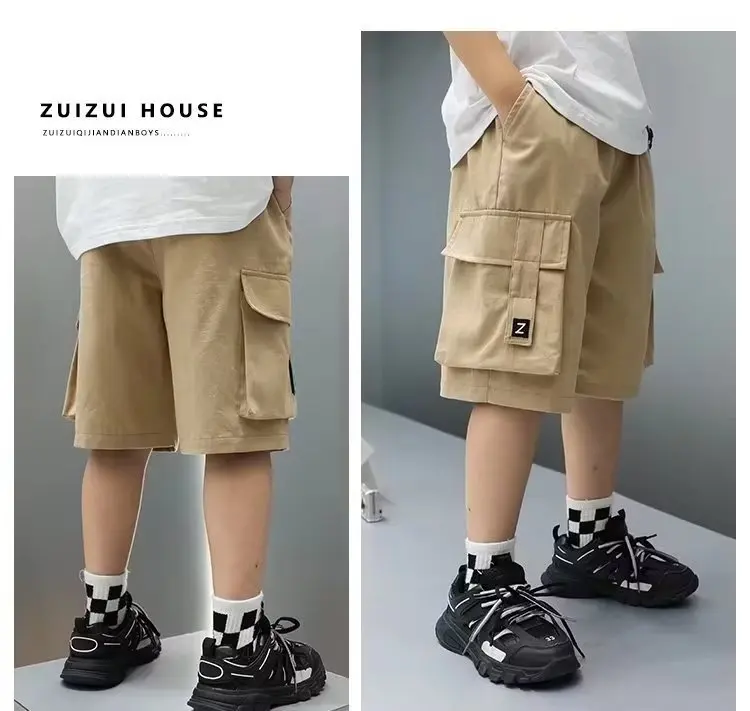 Boys Cargo Shorts Summer Short Sport Cotton Sweatpants Boys Knee Length Pants Size Hot Pants Kids Clothes 6 8 10 12 13 14 Year