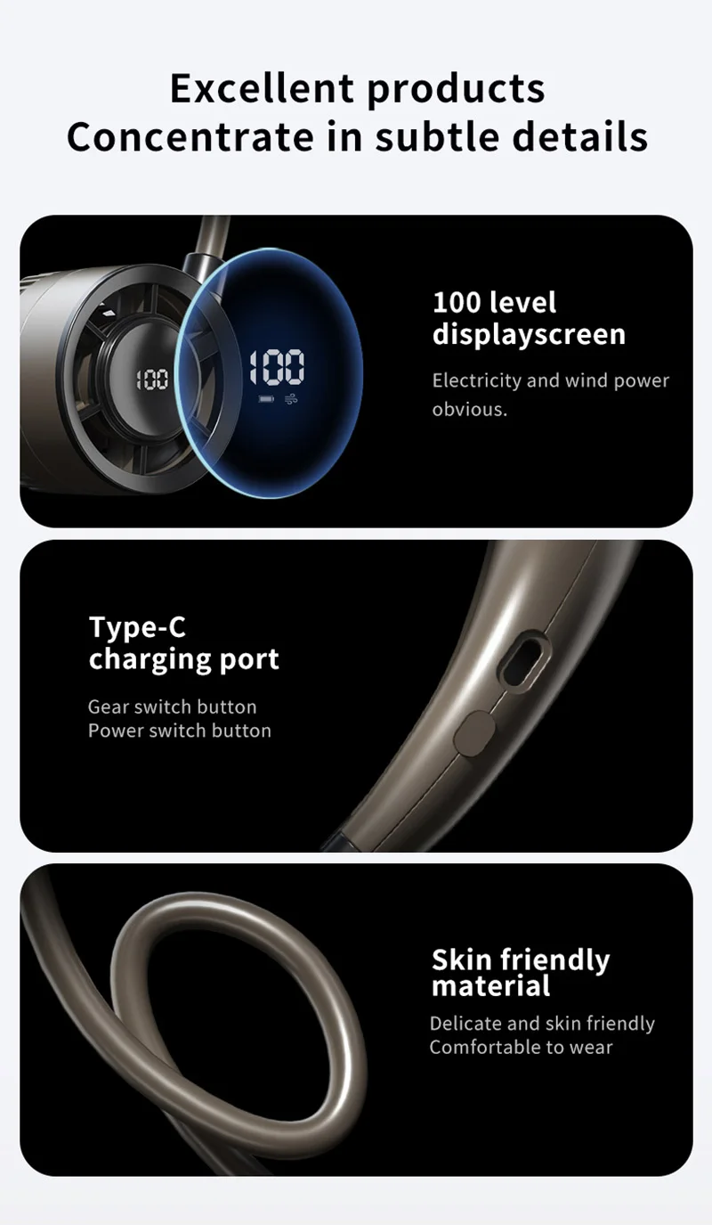 Lenovo Digital Display Neck Fan Rechargeable 5000mAh Portable Wearable Cooling Air Cooler USB Fan Outdoor Sports Travel