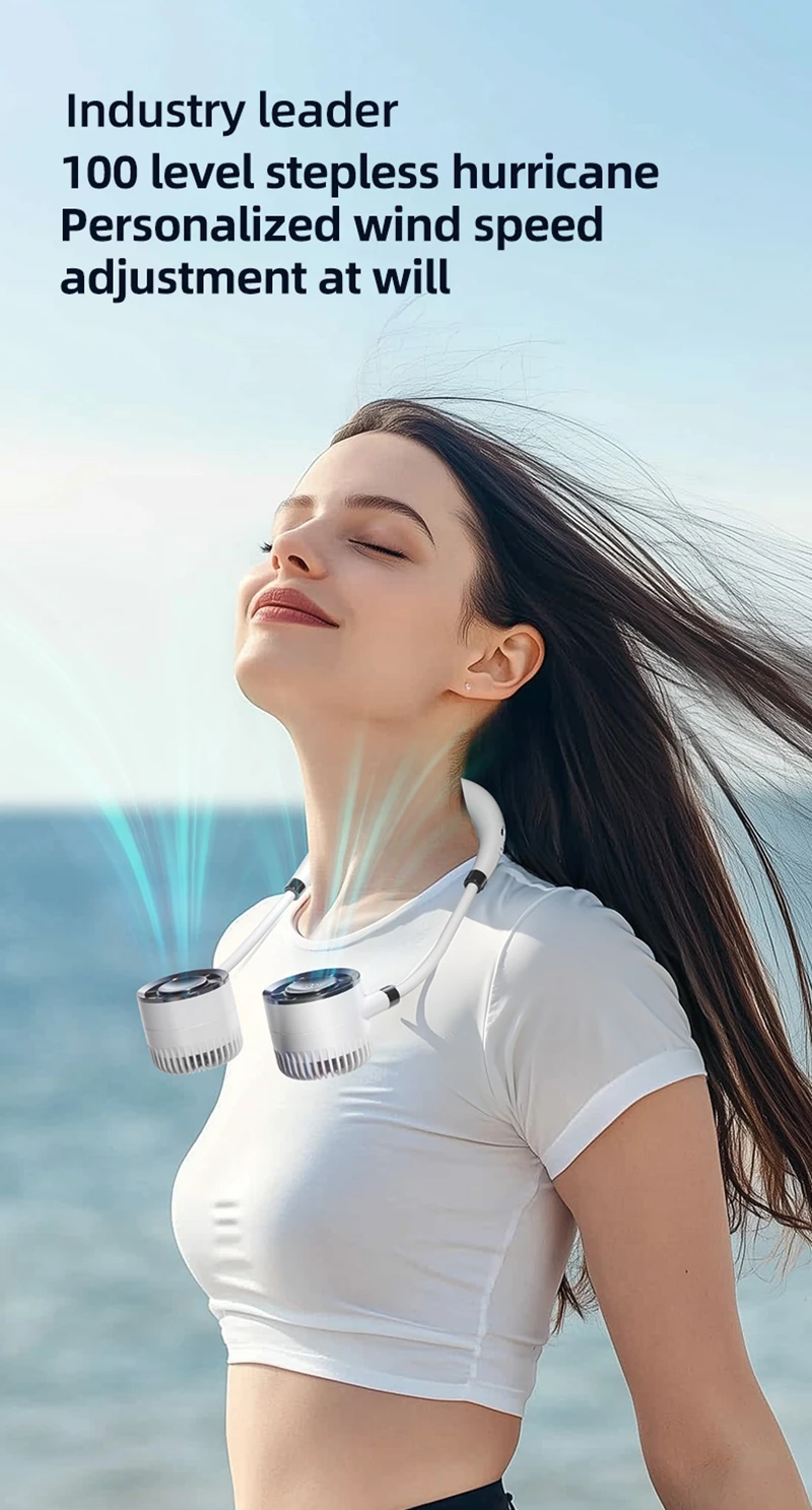 Lenovo Digital Display Neck Fan Rechargeable 5000mAh Portable Wearable Cooling Air Cooler USB Fan Outdoor Sports Travel