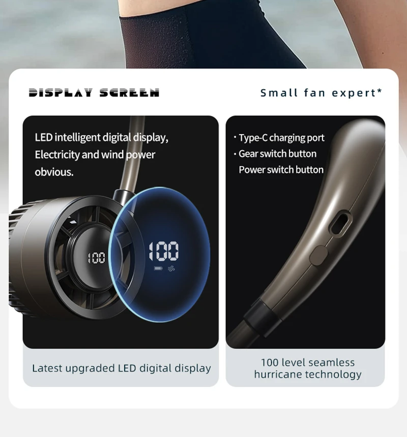 Lenovo Digital Display Neck Fan Rechargeable 5000mAh Portable Wearable Cooling Air Cooler USB Fan Outdoor Sports Travel