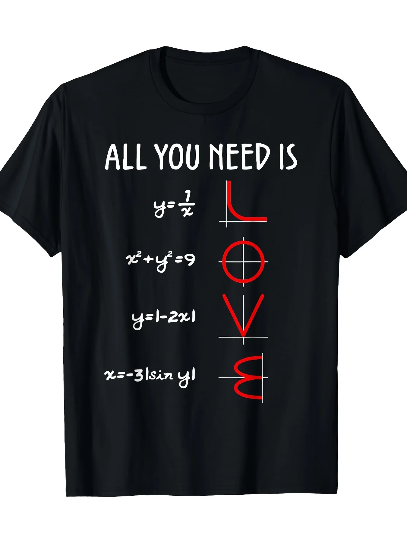 Romantic Math Equation "LOVE" Print T-Shirt Casual Short Sleeve Top for Men and Women Korean Style Fashion Black Vintage Tops