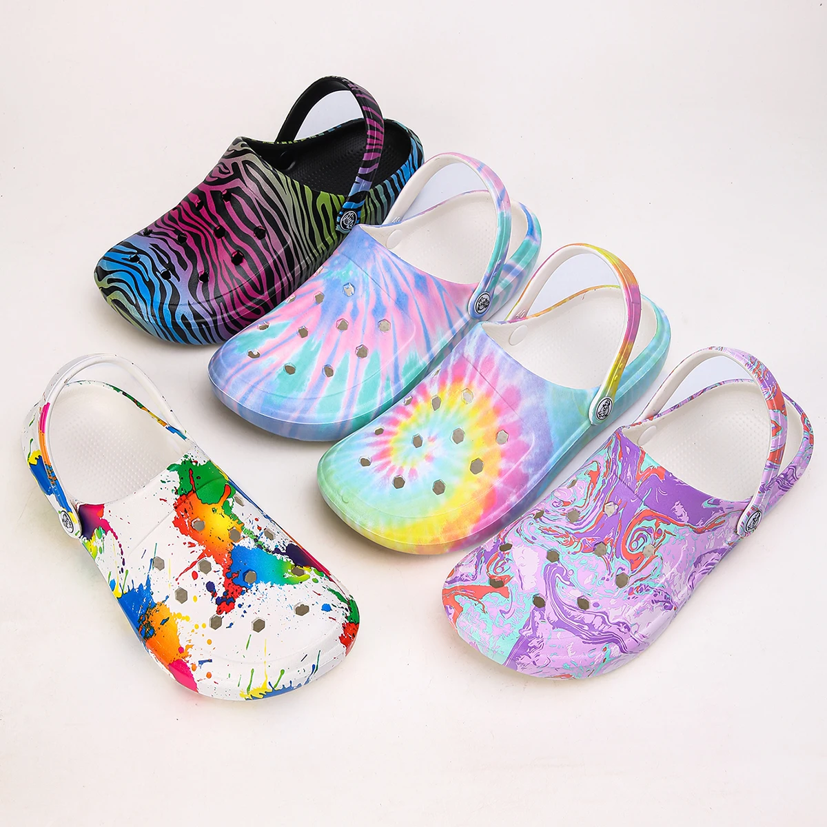 Garden Clogs Slip On Lightweight Two-way Wear Garden Clogs, Comfortable Women's Tie-dye Pattern Clogs, Non-slip Beach Slides 666