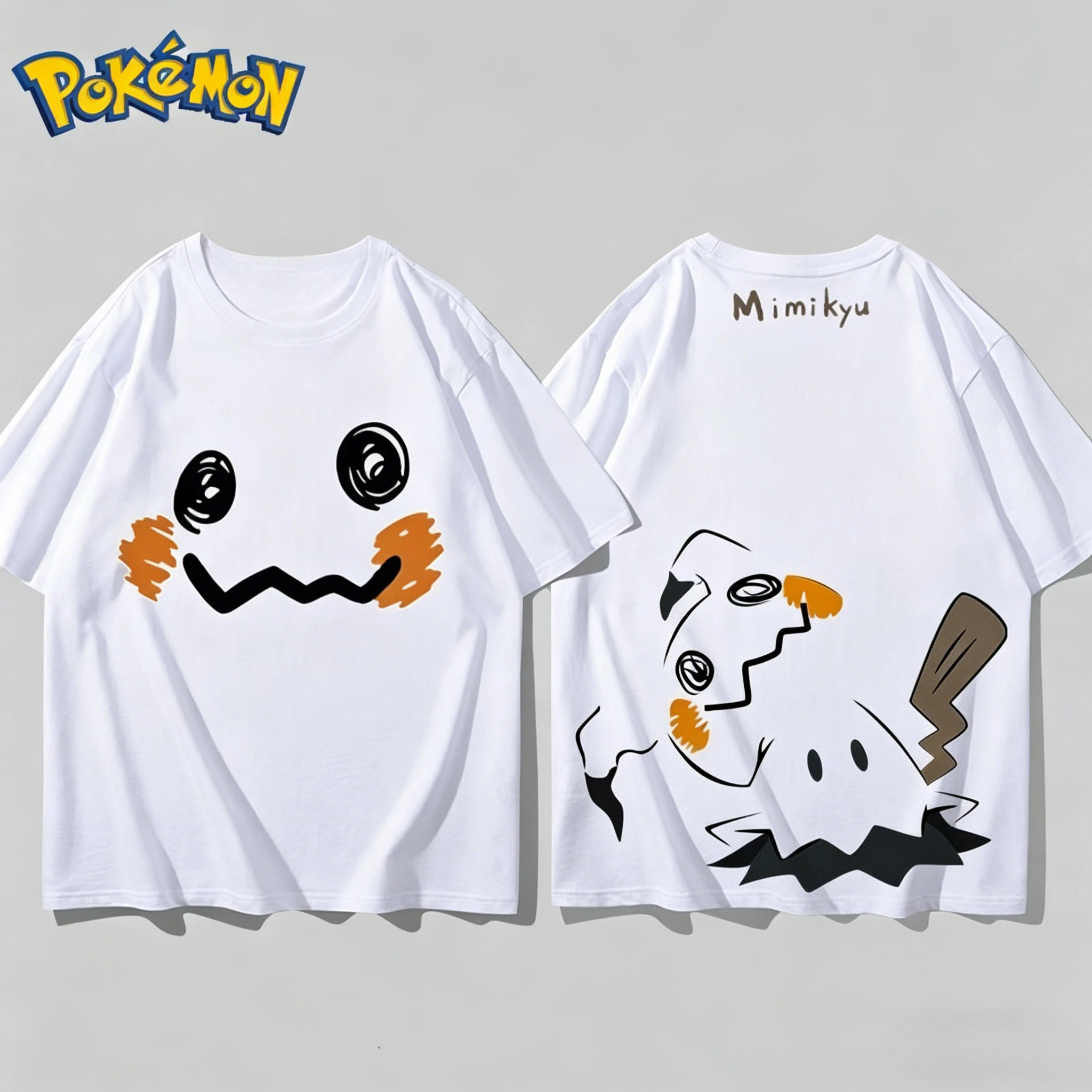 Bandai Pokémon Mimikyu Front and Rear Printed T-shirt Men's and Women's Summer New Loose Casual Versatile Short-sleeved Top
