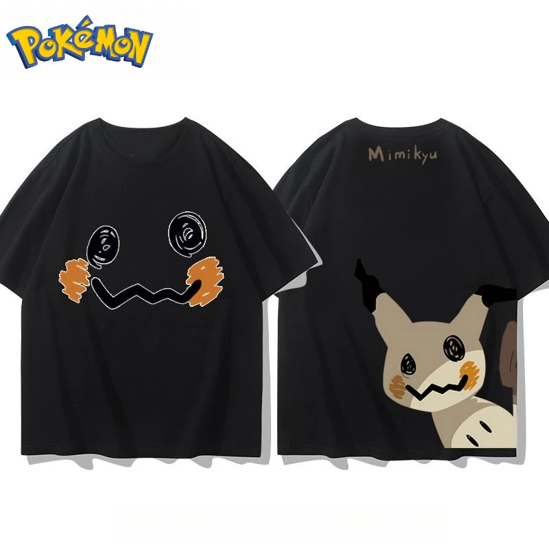 Bandai Pokémon Mimikyu Front and Rear Printed T-shirt Men's and Women's Summer New Loose Casual Versatile Short-sleeved Top