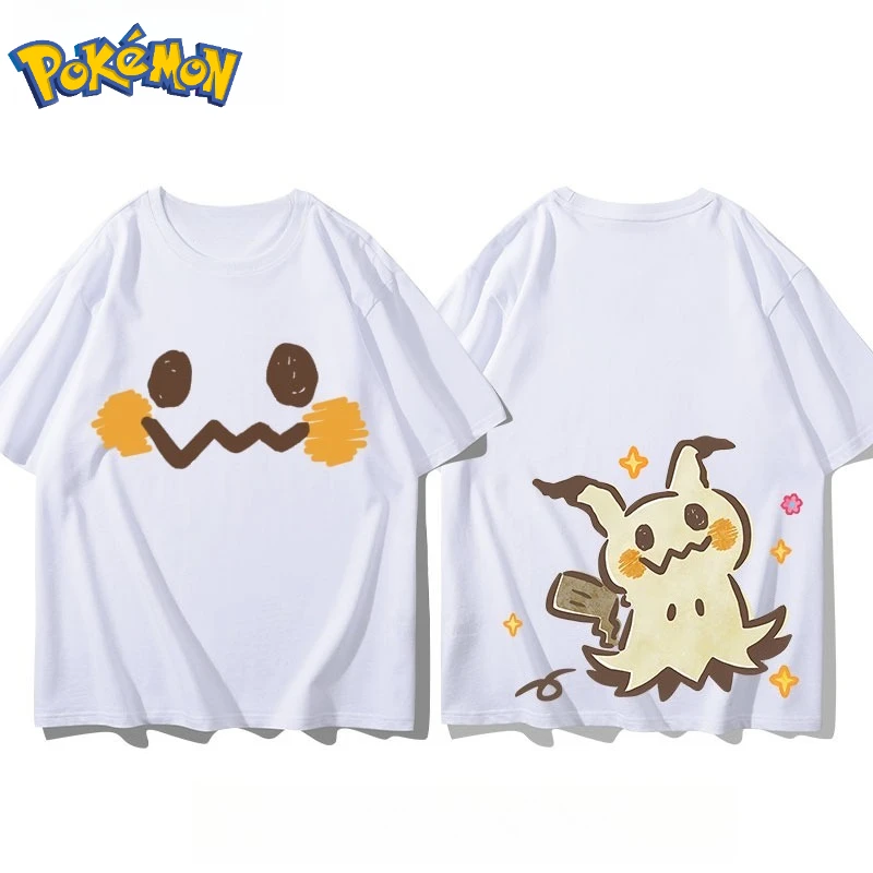 Bandai Pokémon Mimikyu Front and Rear Printed T-shirt Men's and Women's Summer New Loose Casual Versatile Short-sleeved Top