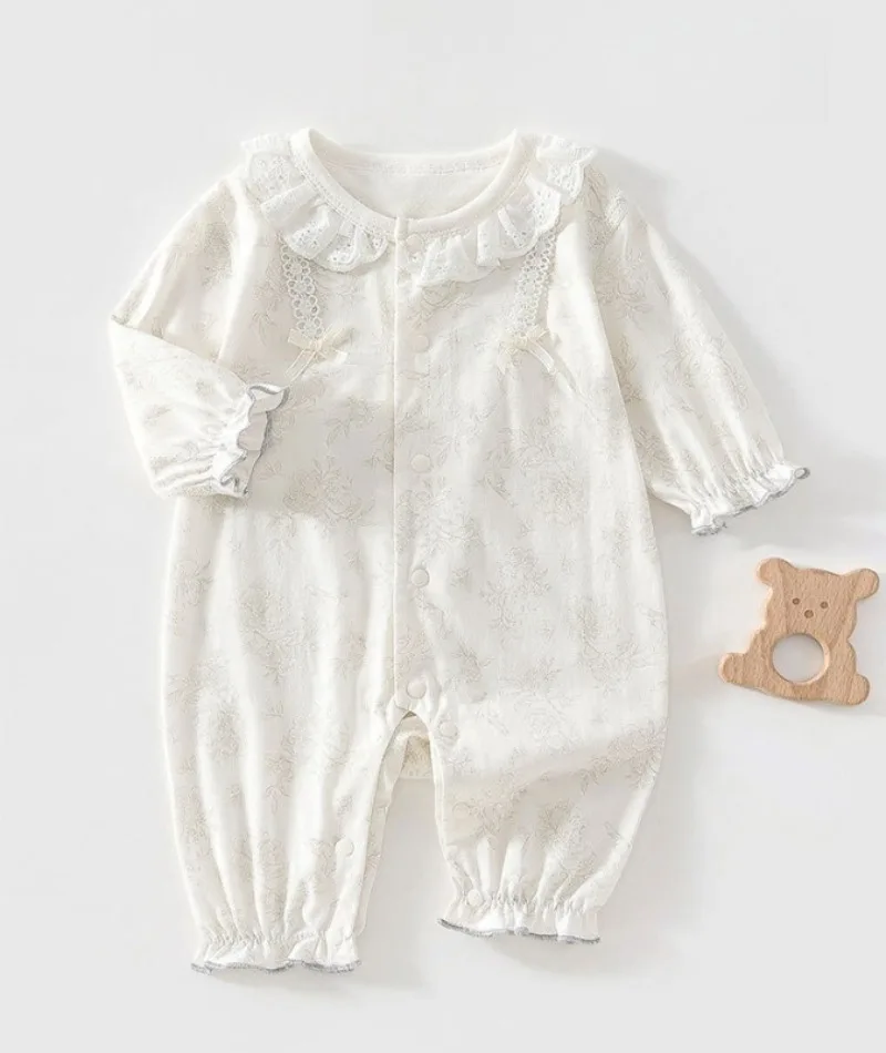 New Arrival 0-18M Baby Girl Princess Jumpsuit Newborns Spring Summer Pure Cotton Soft Romper Infant Breathable Knit Onesie