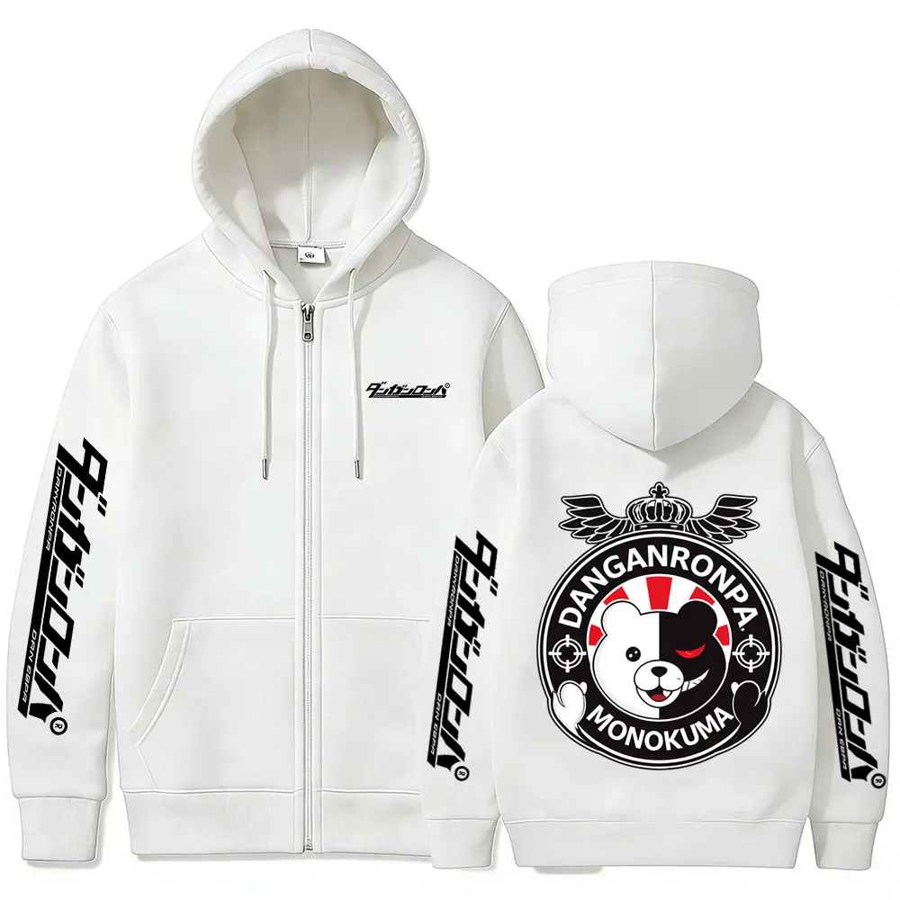 Anime Danganronpa Monokuma Zipper Hoodie Men Women Manga Funny Oversized Zip Up Jacket Coat Unisex Cartoon Cosplay Streetwear