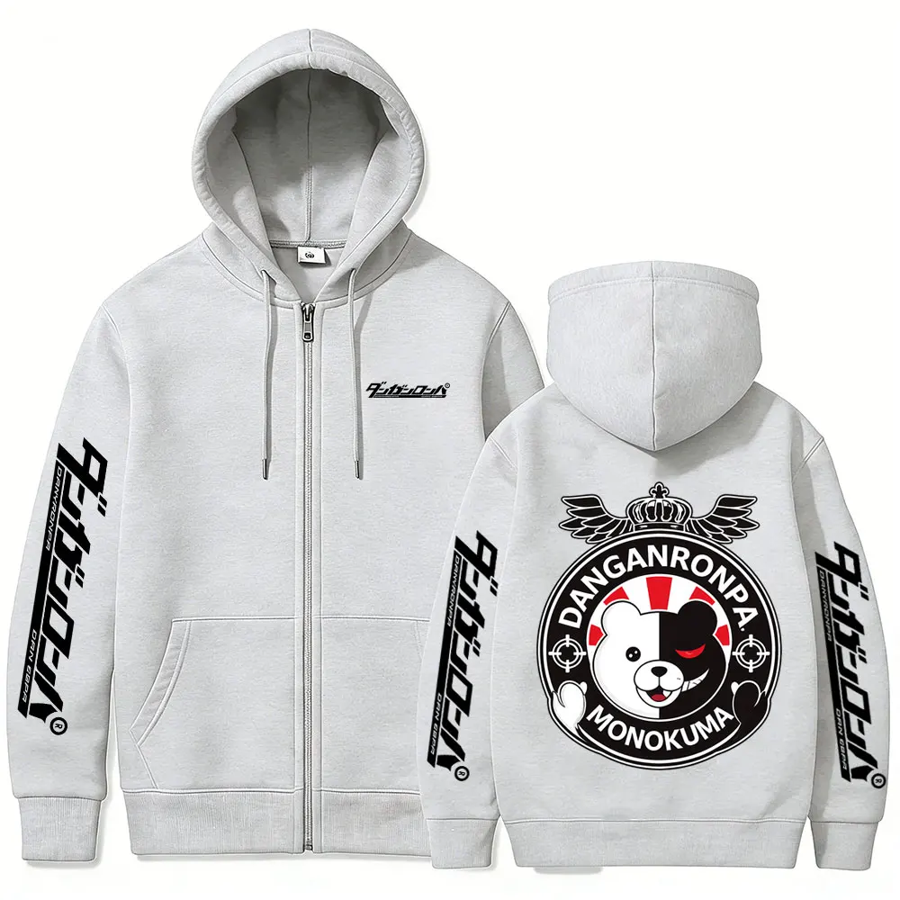 Anime Danganronpa Monokuma Zipper Hoodie Men Women Manga Funny Oversized Zip Up Jacket Coat Unisex Cartoon Cosplay Streetwear