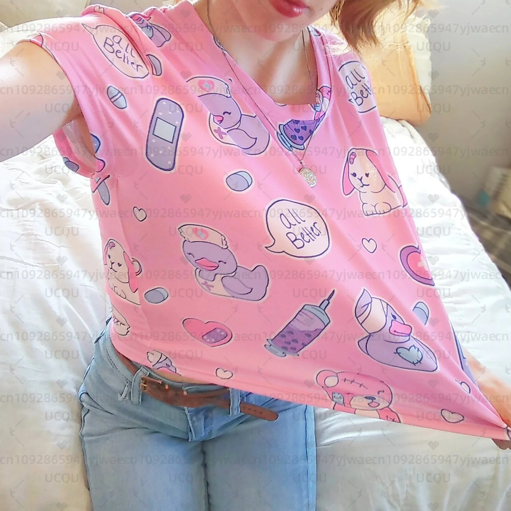 Pastel Alien Cropped Tee with Rainbows and Stars Women's Short Sleeve Crop Top Casual T-shirt Kawaii Fairy Kei Yume Kawaii