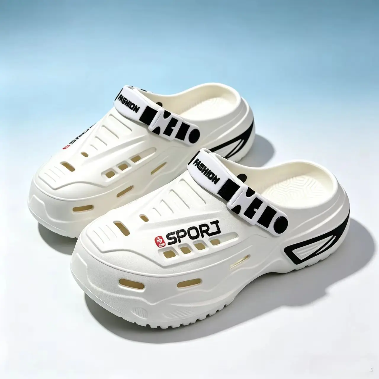 Men's Perforated Shoes, Toe Toed Shoes, Casual Driving, Two On, Thick Soled, Comfortable, Breathable, Anti Slip, Trendy Sandals