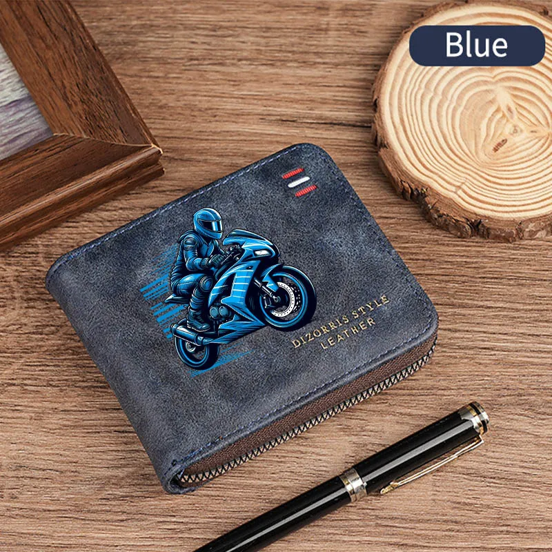Men's Vintage Motorcycle Motif Bifold Wallet Short Zipper Wallets Slim Classic Coin Pocket Holder Card Holder Daily Use Bag Gift