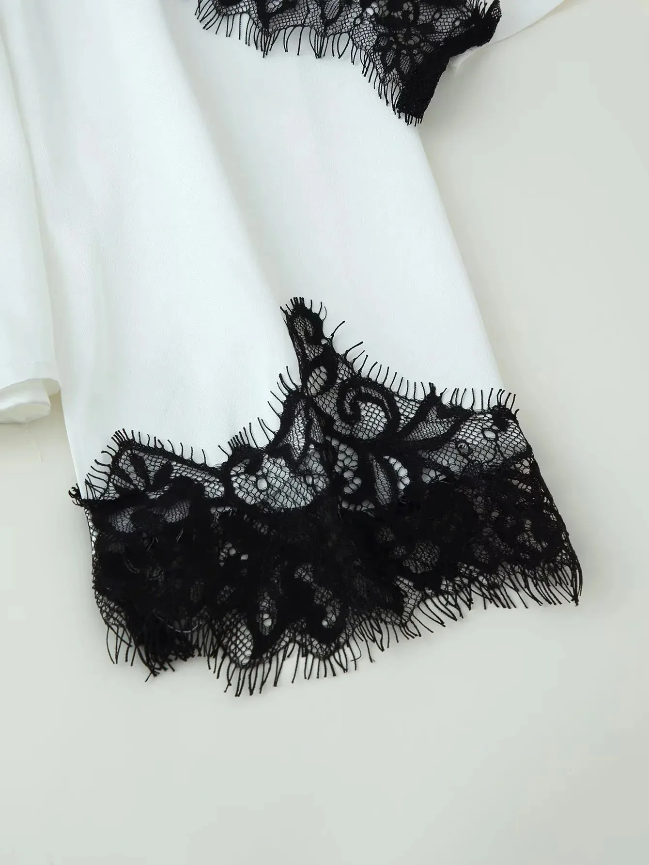 Women Elegant Lace Splice Contrast Shawl Top Women Chic Full Sleeve Cinched Waist Round Neck Blouse Female Daily Date Shirt