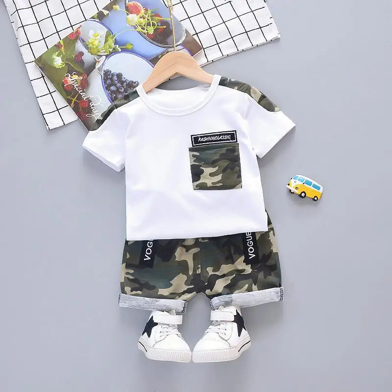 New Summer Baby Boy Cool Camouflage Clothes Suit Children Fashion Pocket TShirt Shorts 2Pcs/Sets Kids Casual Clothing Tracksuits