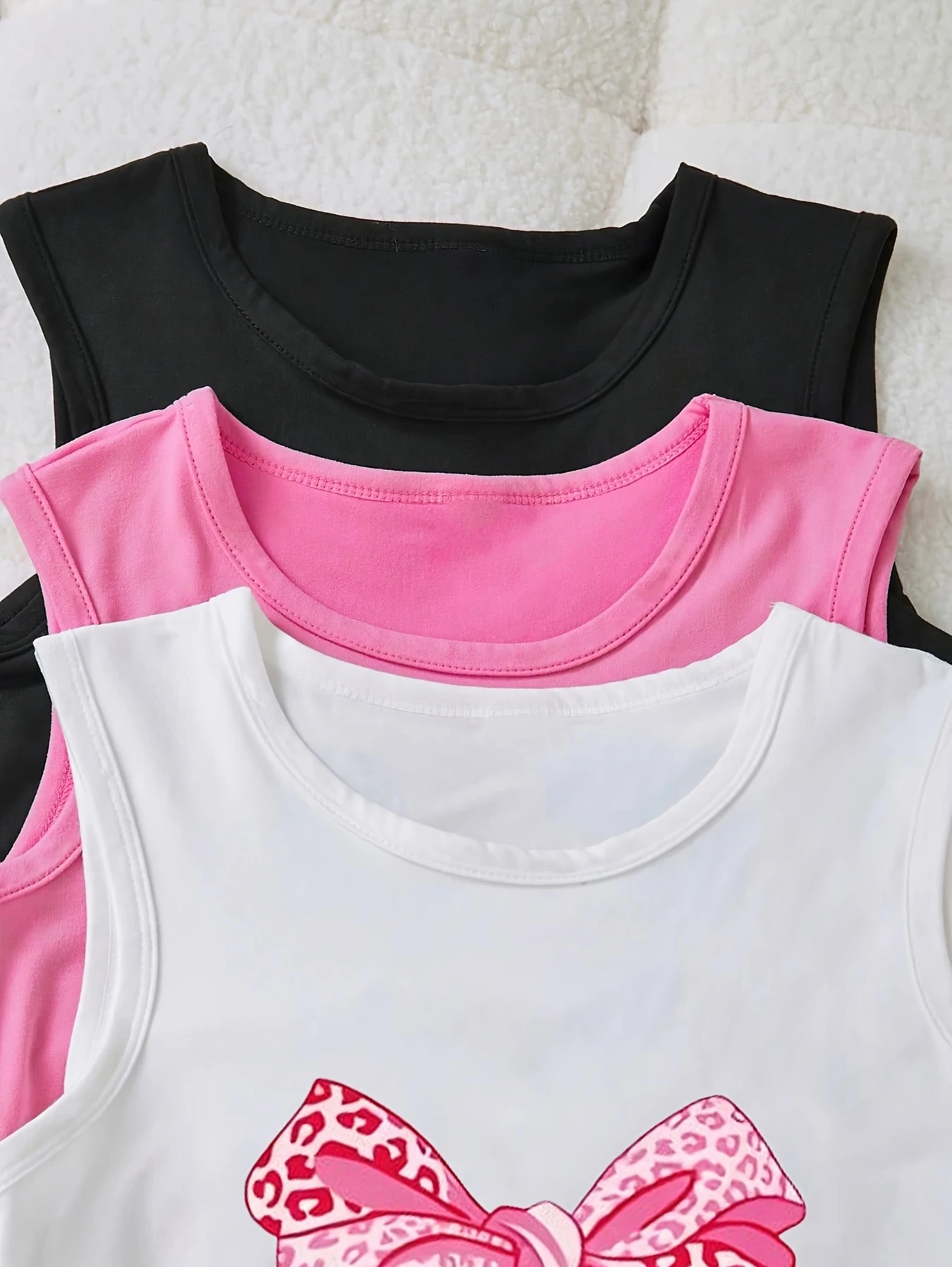 Kids Girls 3-Pack Bow & Text Print Sleeveless Crop Tank Tops Casual Summer Streetwear Outfit