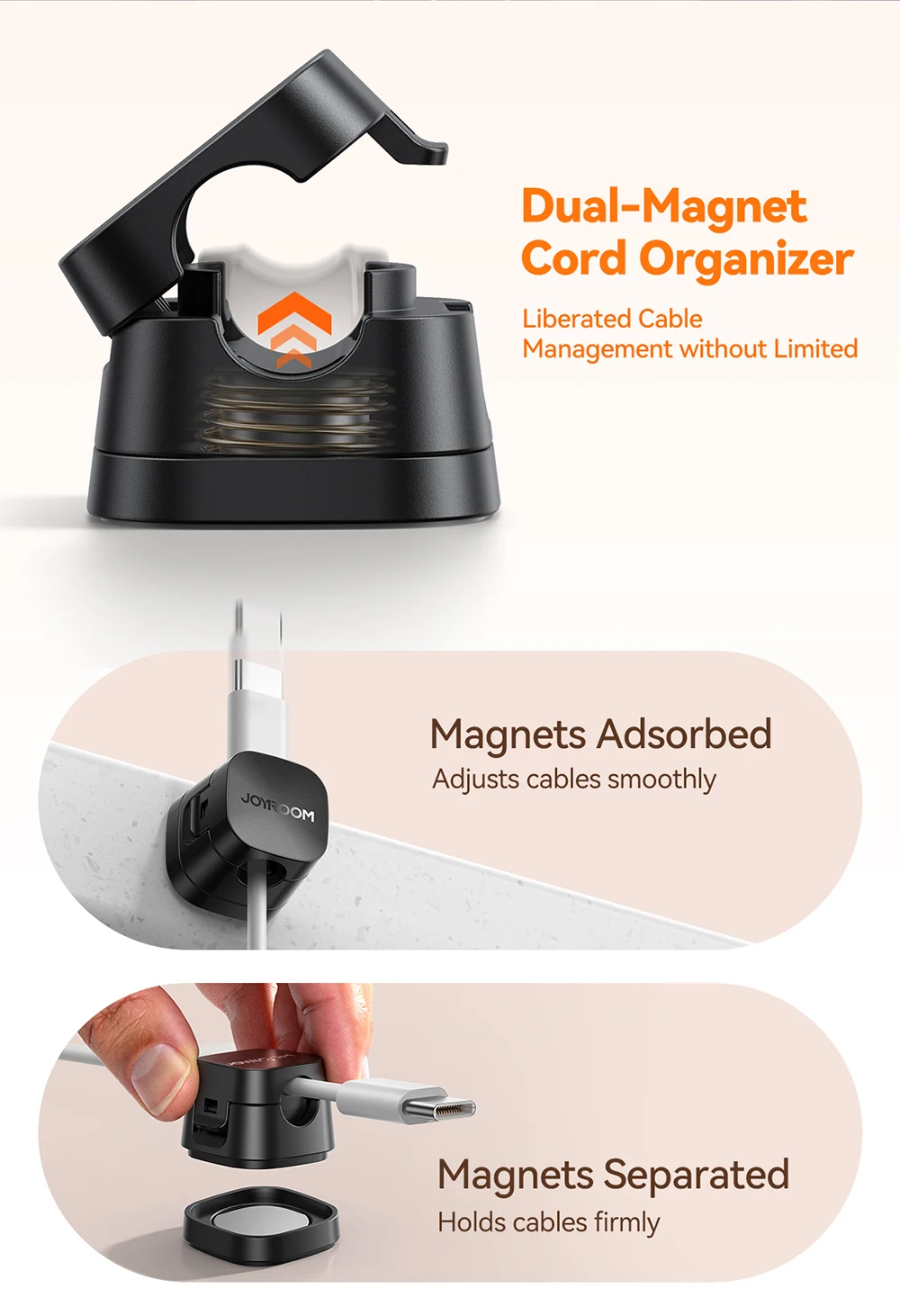 Joyroom 6PCS Detachable Magnetic Cord Organizer Under Desk Nightstand Home Office Car Wire Keeper Magnetic Cable Clips JR-ZS668
