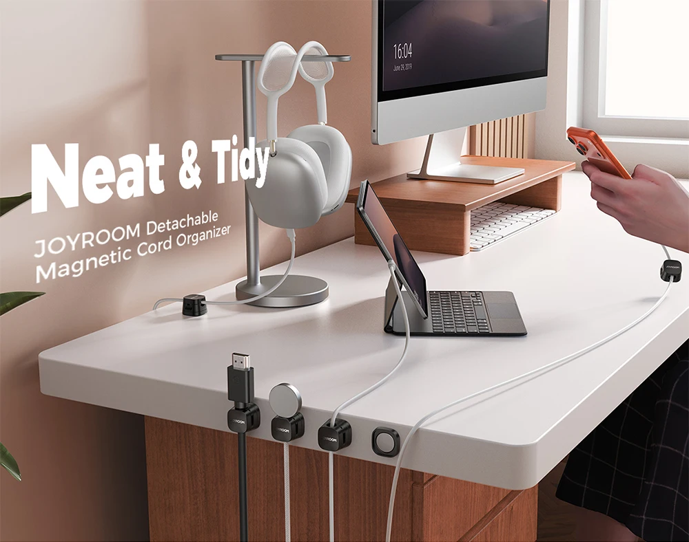 Joyroom 6PCS Detachable Magnetic Cord Organizer Under Desk Nightstand Home Office Car Wire Keeper Magnetic Cable Clips JR-ZS668