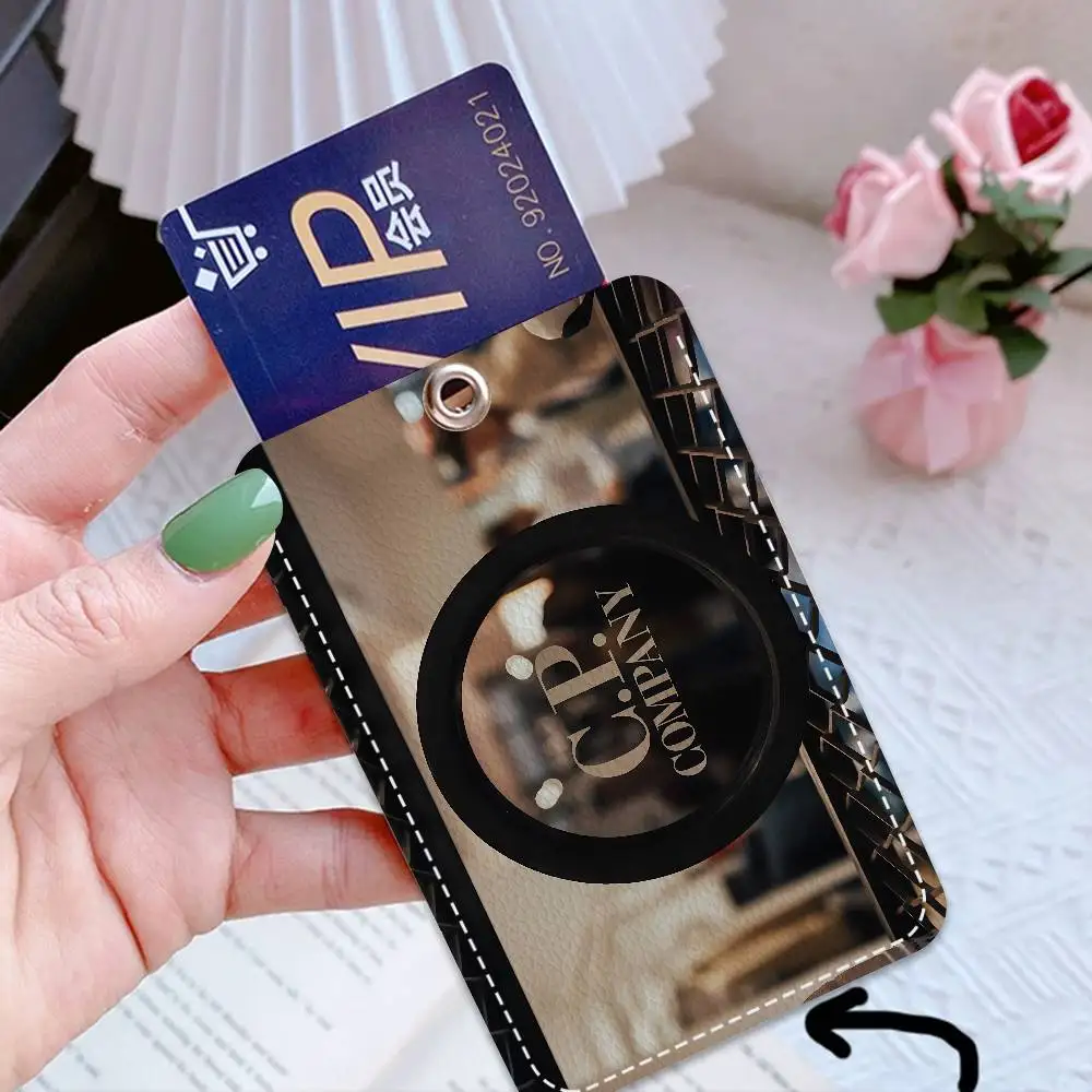 CP-Fashion Company 1Pc Access Card Case Leather Card Holder Keychain Key Ring Door Access Tags ID Card Case Keychain