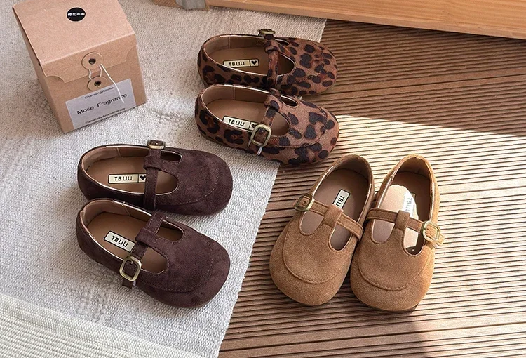 Girls Leather Shoes Toddlers Flats Princess Sweet Little Kids Soft Shoes T-strap Retro Classic Children's Dress Shoes for Party