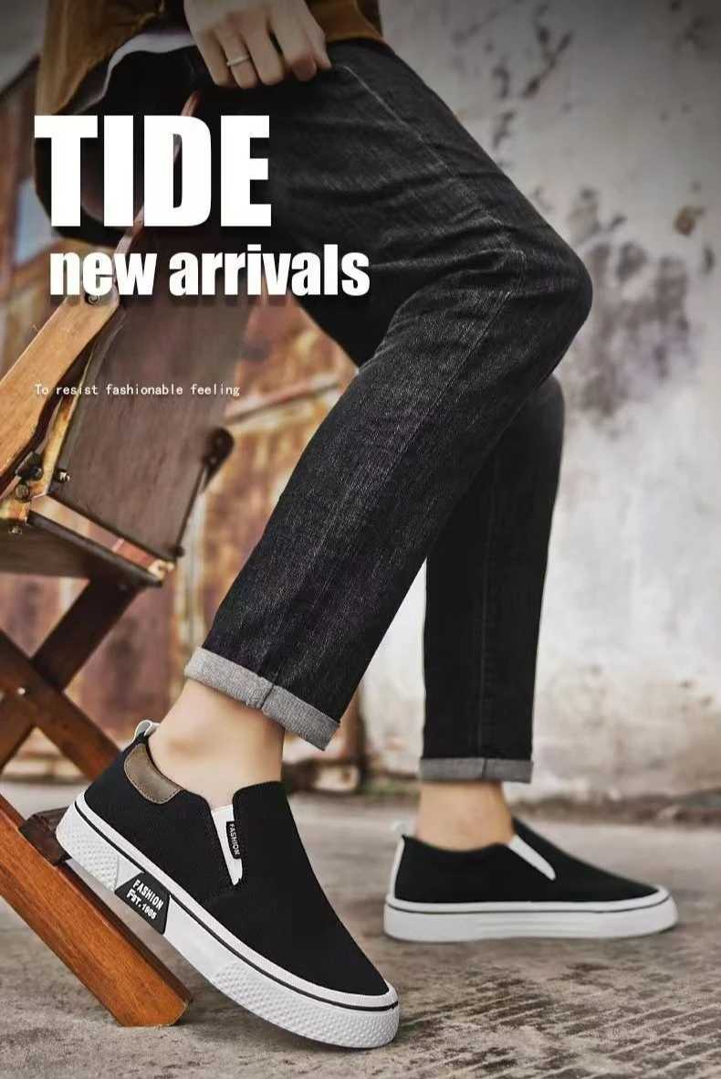 ​Men's Canvas Sneakers Casual Slip-On Vulcanized Lightweight Flat Shoes Affordable