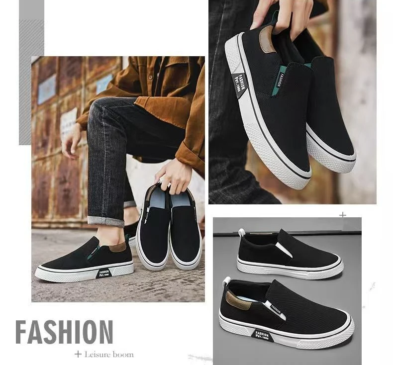 ​Men's Canvas Sneakers Casual Slip-On Vulcanized Lightweight Flat Shoes Affordable
