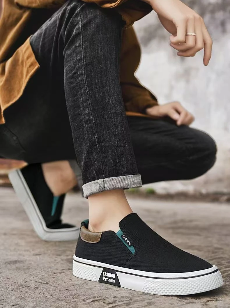 ​Men's Canvas Sneakers Casual Slip-On Vulcanized Lightweight Flat Shoes Affordable
