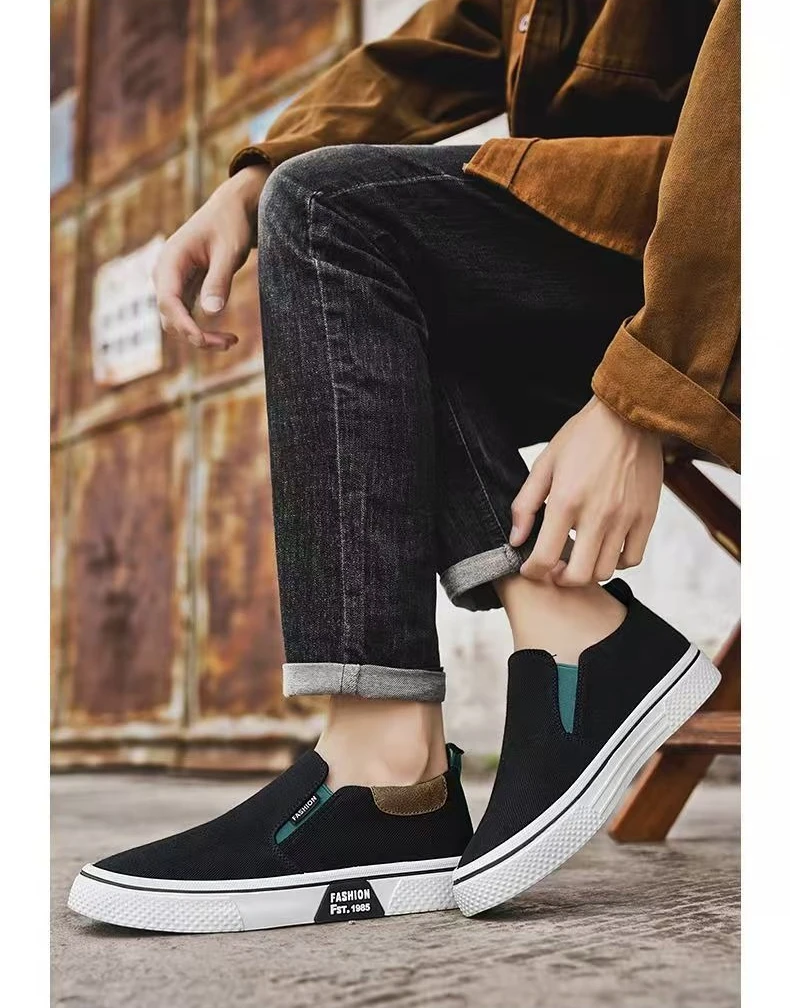 ​Men's Canvas Sneakers Casual Slip-On Vulcanized Lightweight Flat Shoes Affordable
