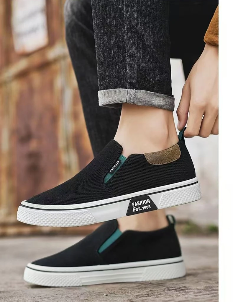 ​Men's Canvas Sneakers Casual Slip-On Vulcanized Lightweight Flat Shoes Affordable