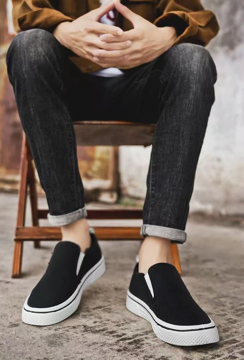 ​Men's Canvas Sneakers Casual Slip-On Vulcanized Lightweight Flat Shoes Affordable