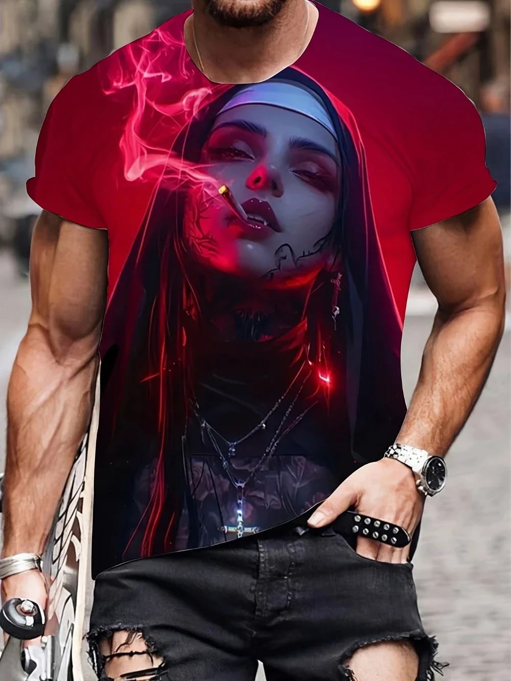 Smoking Nun Pattern 3D Print Sporty QuickDry Breatha Men Women TShirt Street Casual Fashion Retro Parent-child Short Sleeve Top