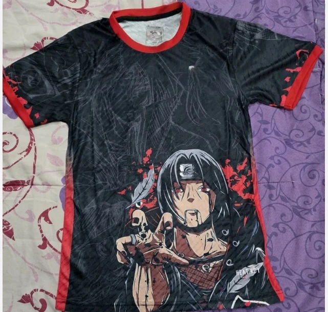 Naruto Itachi Akatsuki Tee for Men Women, Sharingan Crow Anime Graphic Ringer T-Shirt, Casual Streetwear Fan Gift Top