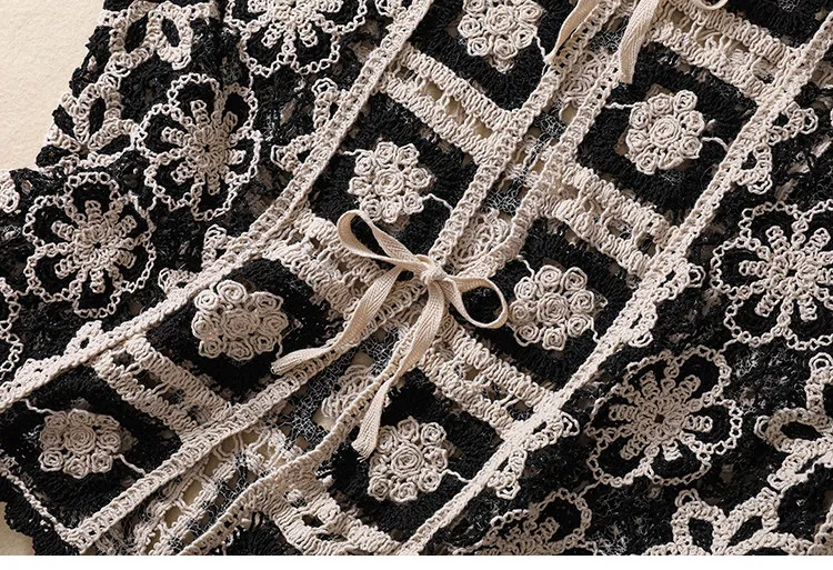 Granny Square Crochet Knit Blouse Tip Up Floral Lace Vest Women Openwork Knitted Sleeveless Waistcoat Summer Boho Beach Cover Up