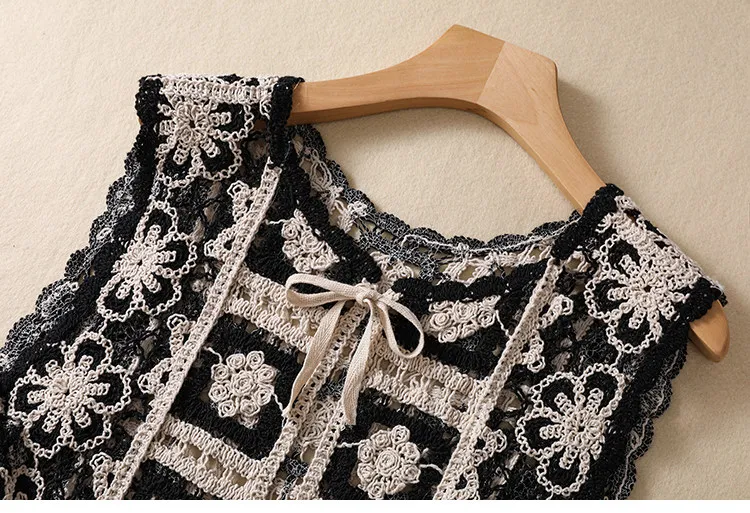 Granny Square Crochet Knit Blouse Tip Up Floral Lace Vest Women Openwork Knitted Sleeveless Waistcoat Summer Boho Beach Cover Up